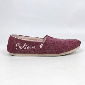 TOMS Women's 10 Alpargata Canyon Rose Plum Heather Felt + Faux Fur Lined BELIEVE